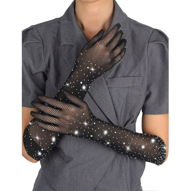 Guanti neri glitter con diamanti di lusso per serate eleganti